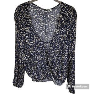 BAKU Navy Animal Print Crossover Blouse NWT Size L